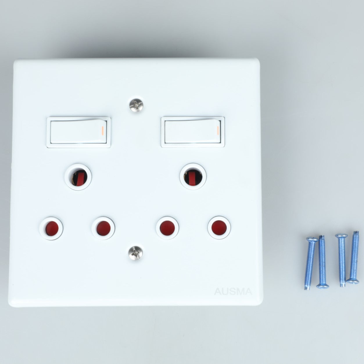 AUSMA Socket Cover – Stylish Dual Socket 16A with New 16A, White Cover, Glossy Finish, 4X4, Two Switches A-MD02(S)