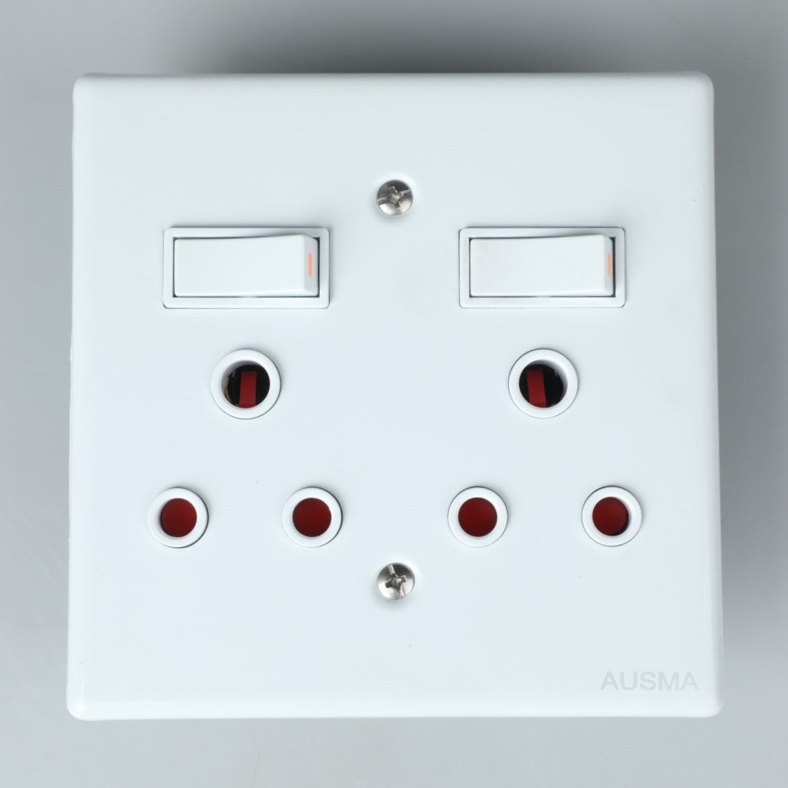 AUSMA Socket Cover – Stylish Dual Socket 16A with New 16A, White Cover, Glossy Finish, 4X4, Two Switches A-MD02(S)